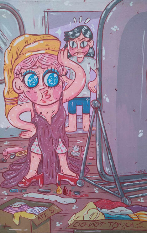 "Fashionista in the Making" is my RECENT work for my undergraduate Mini Thesis this 2024. The first painting out of three, this solely stands as 2x3 feet, Acrylic on Canvas.