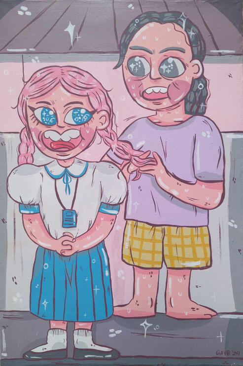 "Before You Go To School" is the third and last painting for my Recent 2024 undergraduate Mini Thesis that also stands in the same size of the other two, 2x3 feet, Acrylic on Canvas.
