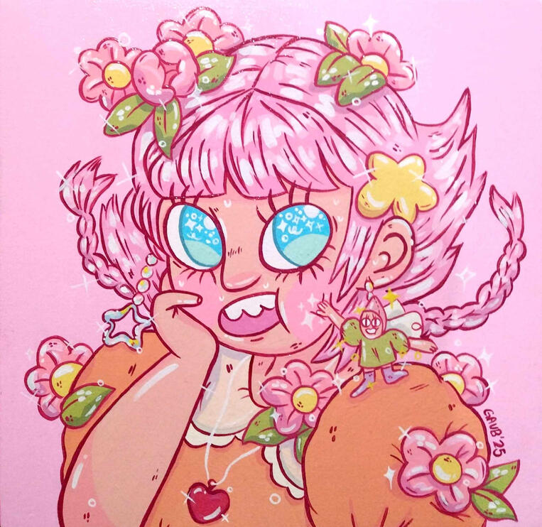 "Pray Tell, Am I To Be In Bloom?" 12x12 inches, Acrylic on Canvas. Art in the Park 2025.