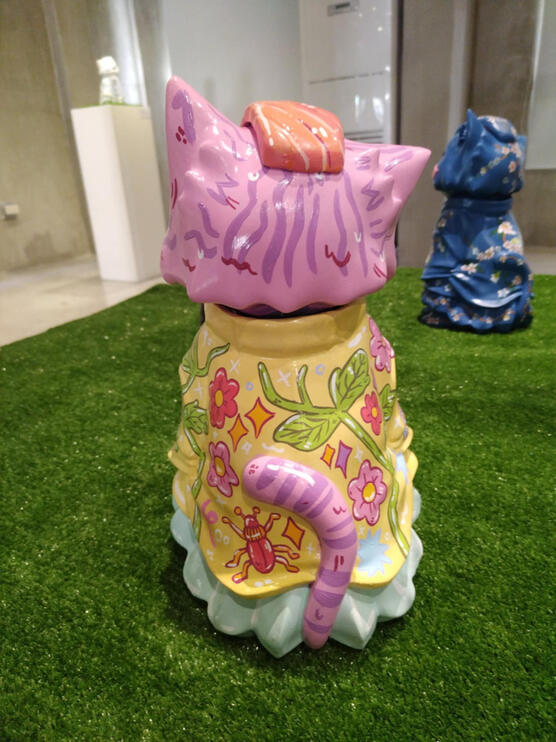 "Doodle Dance" 12.5 feet, Acrylic on Resin. "Purrceptions of Reality" on The Grey Space, 2025.