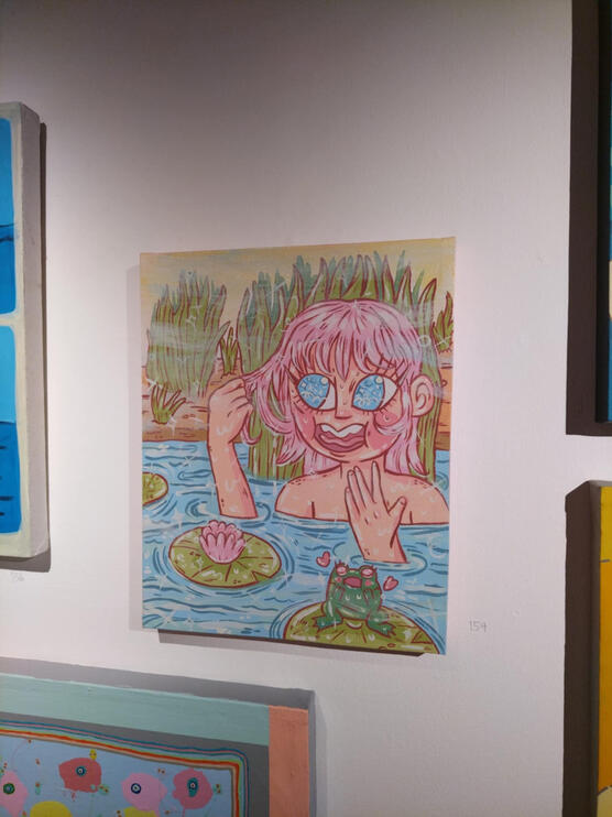 "Bathe" 16x20 inches, Acrylic on Canvas. 2024. Gravity Art Space, "No Name Show".